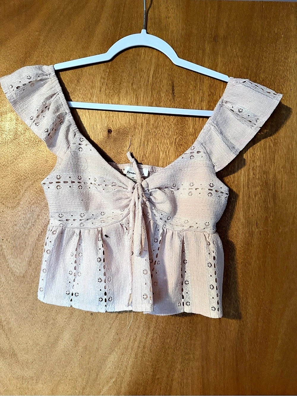 Romantic Pink Eyelet Crop Top Size XS Like New